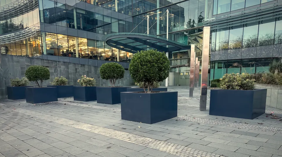 Planters outside an office building